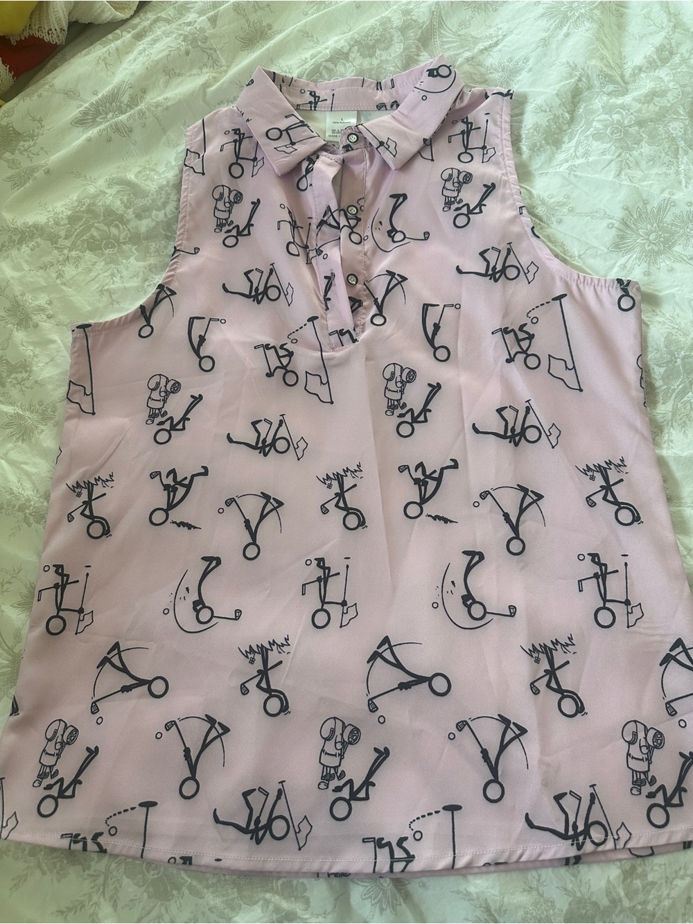 Sleeveless Polo Top in Light Pink with Sporty Print
